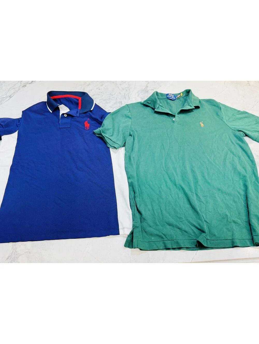 Polo Ralph Lauren Mens Polo Shirt Lot 2 Big Pony Colorblock Classic Fit Green